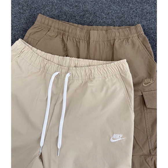 Nike Mens XL Pants Lot 2 Tan Khaki Elastic Waist Utility Streetwear Cargo - Picture 1 of 16